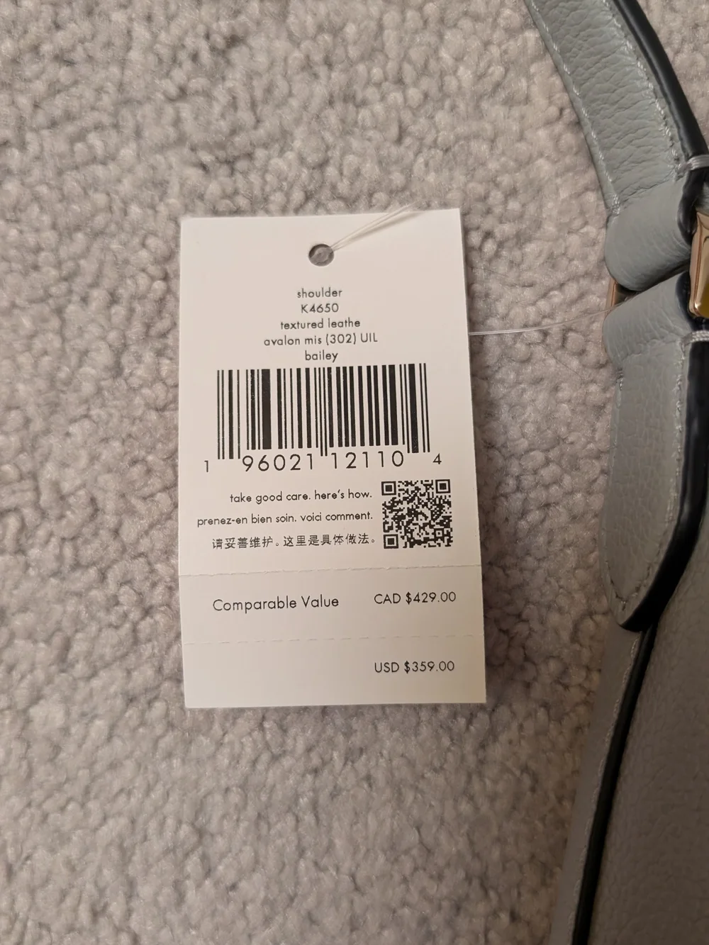 Kate Spade Bailey Textured Leather Shoulder Bag- Avalon Mist (K4650)
